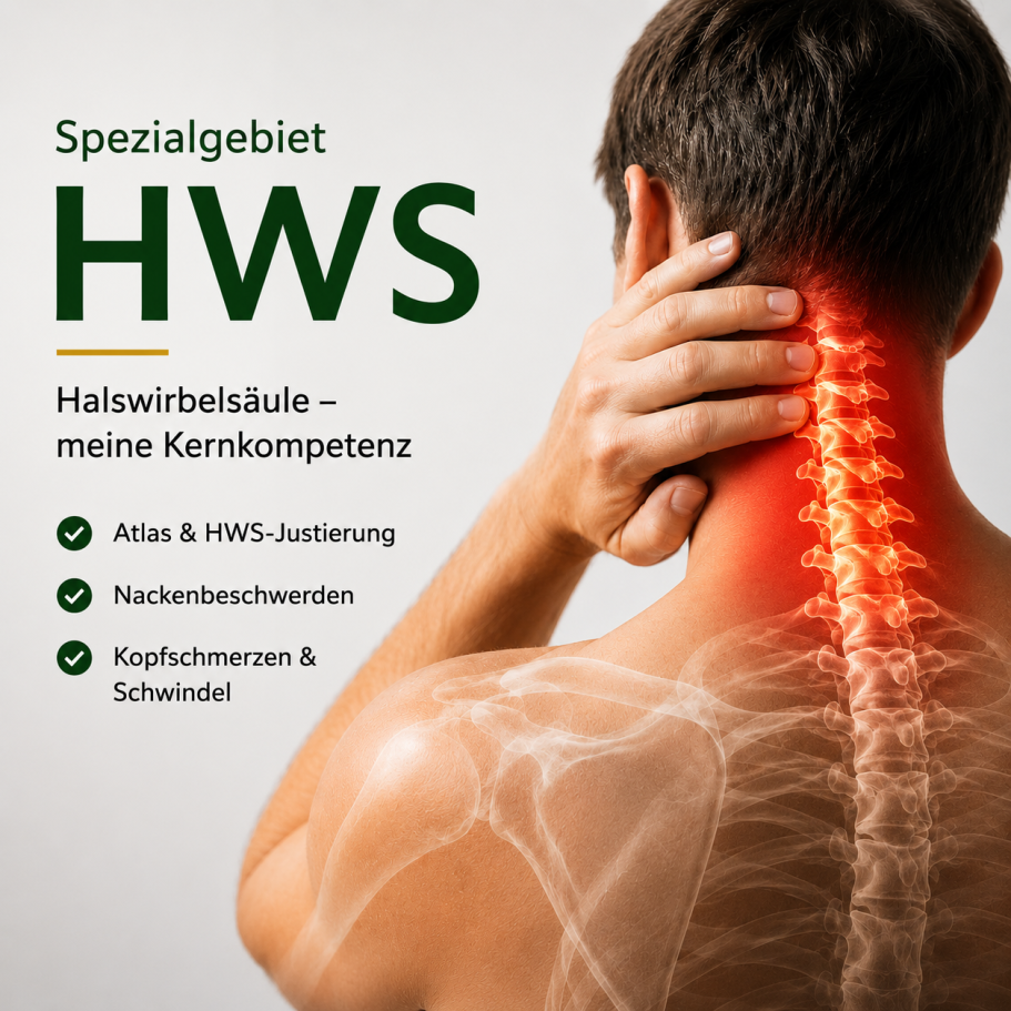 Spezialgebiet HWS - Halswirbelsäule: Atlas-Justierung, Nackenbeschwerden, Kopfschmerzen & Schwindel
